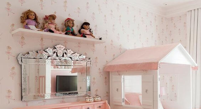 Penteadeira infantil com espelho para quarto de menina