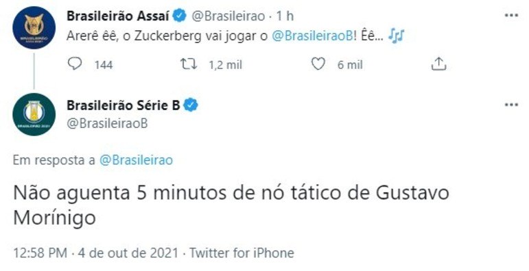 Perfis oficiais das Séries A e B do Brasileirão também brincaram com a queda das redes sociais