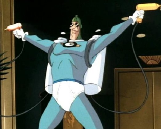 Personagem 13: Rei dos Condimentos - Acredite ou não mas esse é um dos vilões do Batman! Foi criado em 1994 pela dupla Paul Dini e Bruce Timm e é um personagem até cômico pela sua vestimenta e por usar uma variedade de condimentos como arma.