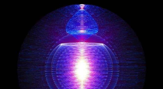 Perspectiva artística de uma reação de fusão nuclear 