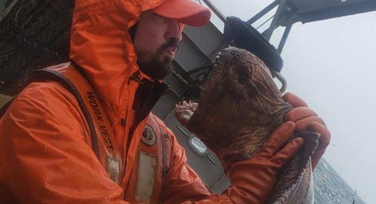 Pescador capturou uma enguia-lobo no mar de Bering, próximo à costa do Alasca