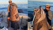 Gigante do mar! Pescador fisga peixe de 80 kg e 1,75 m de comprimento