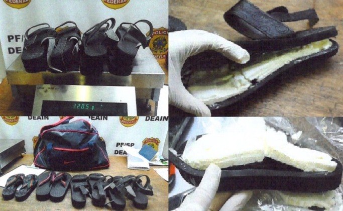 Uma brasileira de 31 anos pretendia embarcar em um voo para as ilhas Seychelles com 2 kg de cocaína escondidos em sandálias, mas foi impedida ao ser presa pela PF. No mesmo dia, a corporação também apreendeu outros 2 kg de drogas encontradas em uma bermuda usada por uma passageira que tentava embarcar para a França. Outra mulher, que ia para as ilhas Maldivas, foi detida com 4 kg de cocaína no fundo falso de uma bolsa de viagem