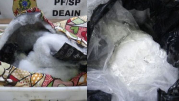 Mais de 4 kg de drogas costuradas em edredons foram apreendidos pela Polícia Federal. O flagrante ocorreu com a ajuda de cães farejadores. A mulher, que foi presa, embarcaria em um voo para Dubai