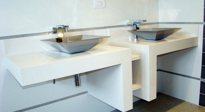 Pia de porcelanato com cuba de sobrepor