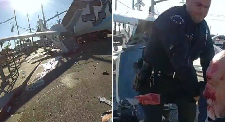 Piloto quase foi atropelado por trem após cair com avião em ferrovia de Los Angeles (EUA)