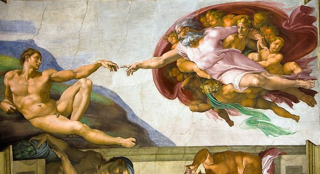 Pintura de Michelangelo na Capela Sistina; o tato é o primeiro sentido que desenvolvemos