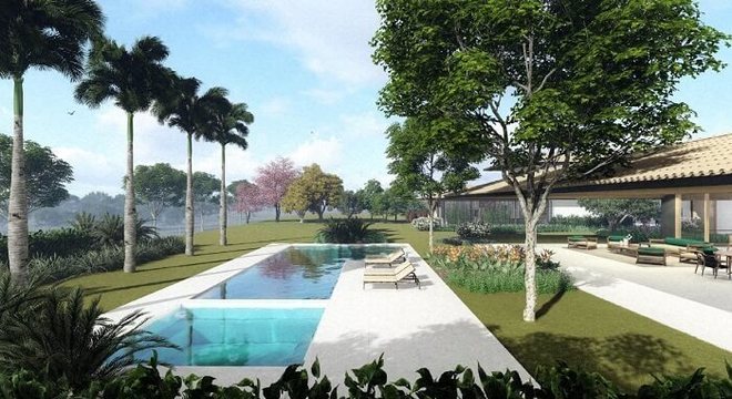 Piscina com jardim tropical
