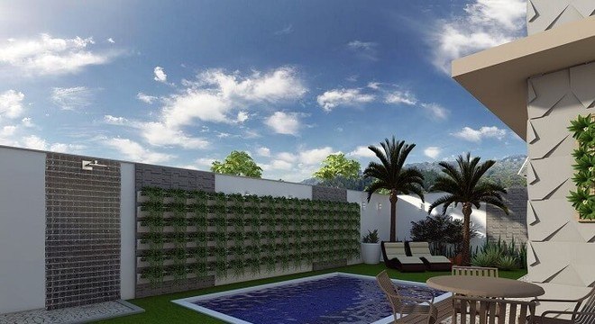 Piscina com jardim vertical