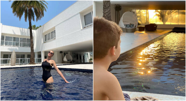 A casa enorme e luxuosa de Ana Hickmann já é célebre. Mas a piscina é tão imponente quanto o resto da residência. São dois ambientes — um coberto e um ao ar livre — para o lazer da família