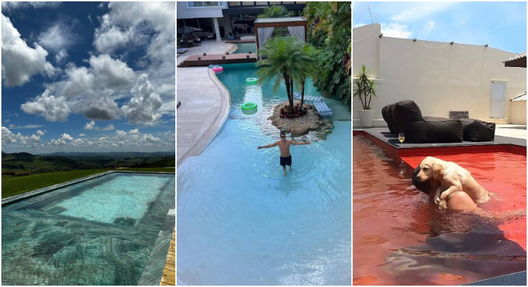 André Marques nada com pet em piscina de casa no Rio - Quem