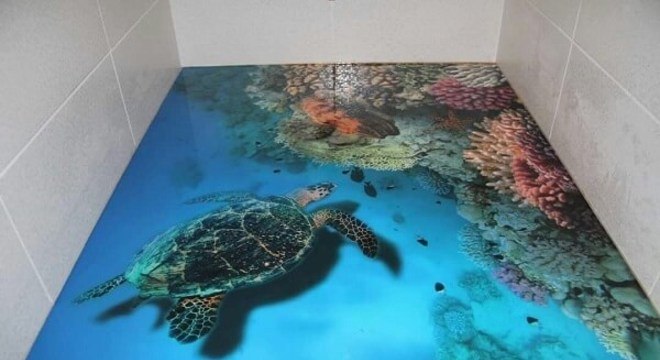 Piso 3D com desenho do fundo do mar
