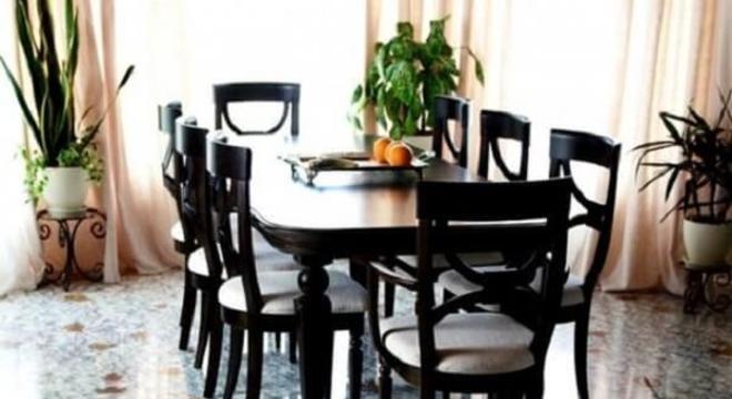 Piso 3D com folhas do outono aplicada na sala de jantar