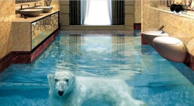 Piso 3D com imagem de urso polar
