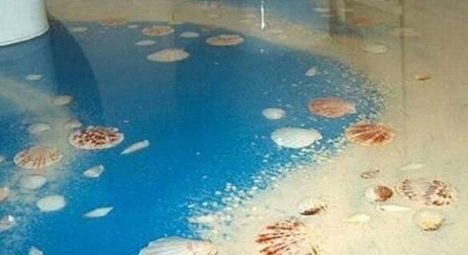 Piso 3D feito com desenho de conchas do mar