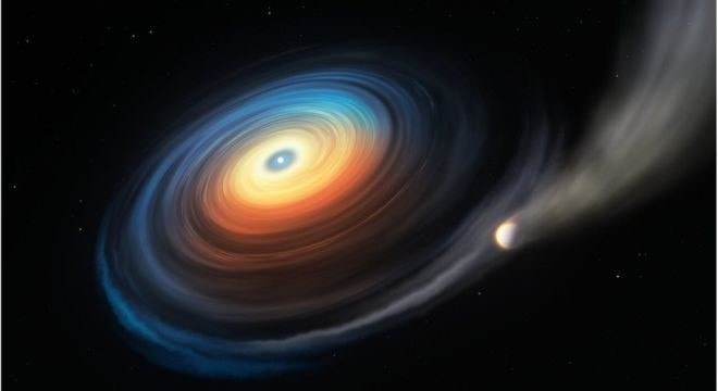 Ilustração: planeta gigante está perdendo sua atmosfera para estrela anã branca 