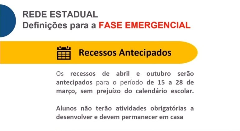 Veja como fica a situação das escolas na fase emergencial