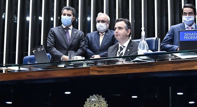 O presidente do Senado, Rodrigo Pacheco (DEM-MG), no plenário do Senado Federal 