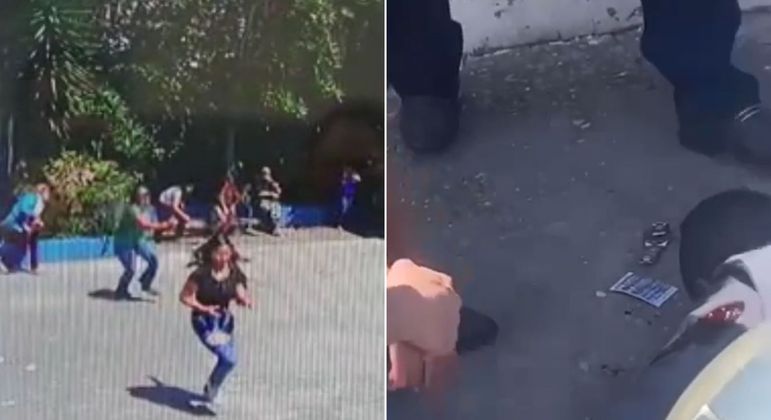 Vídeos de câmeras de segurança registraram a correria no interior da escola