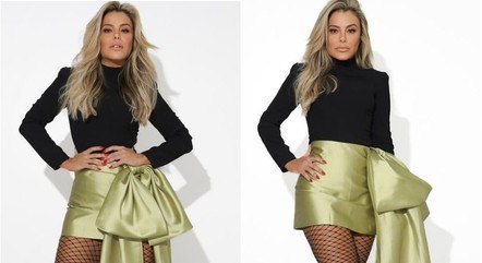 Poliana Rocha veste minissaia com laço gigante