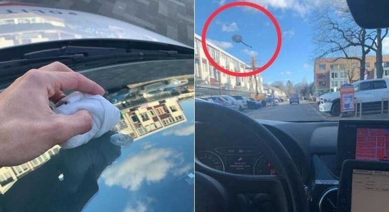 Policial holandês confundiu cocô de ave no vidro do carro com balão espião