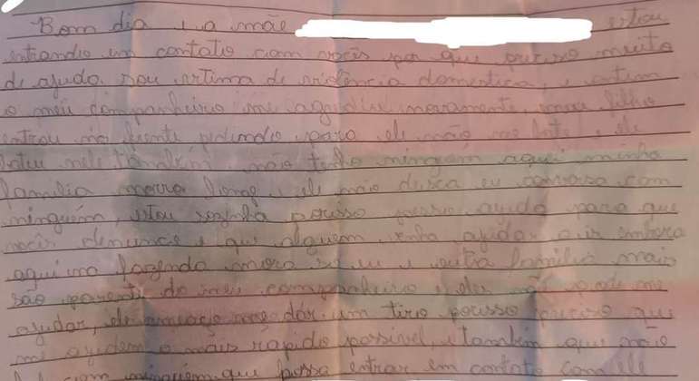 Polícia é acionada após filho enviar carta com pedido de socorro para a mãe