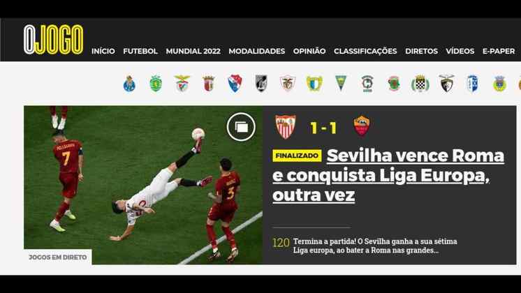 Por falar em Mourinho, os sites portugueses, terra natal do treinador, repercutiram a vitória do Sevilla de maneira bem objetiva, como de costume. Esta é a capa de 'O Jogo'. 
