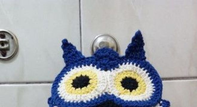 porta papel higiênico de crochê com olhos de coruja