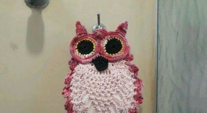 porta papel higiênico de crochê coruja