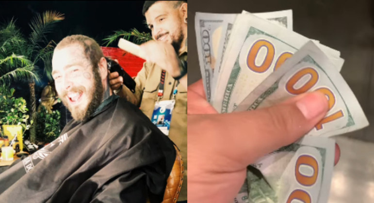 Post Malone dá gorjeta de 500 dólares para barbeiro
