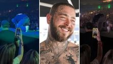 Após lesionar costela no palco, Post Malone machuca tornozelo durante show nos EUA; confira os vídeos