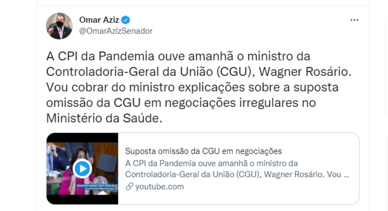 Presidente da CPI, senador Omar Aziz (PSD/AM) reforça que quer explicações sobre suposta omissão