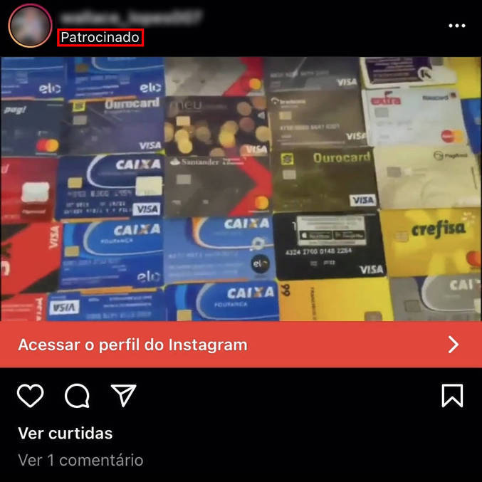 Imagem do post patrocinado publicado no Instagram para vender cartões de crédito
