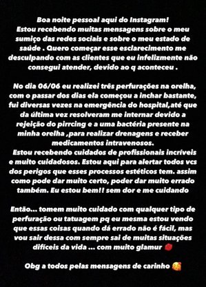 Thalita deu detalhes da internação