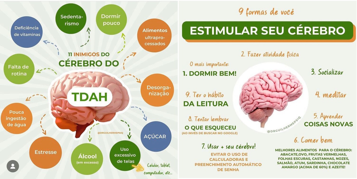 Reprodução de posts do psiquiatra Guilherme Kling sobre TDAH, no Instagram (Reprodução da internet/Redes sociais)