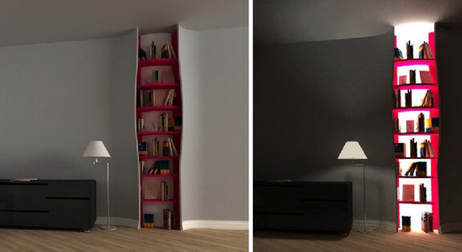 Prateleira para livros com design criativo embutido na parede