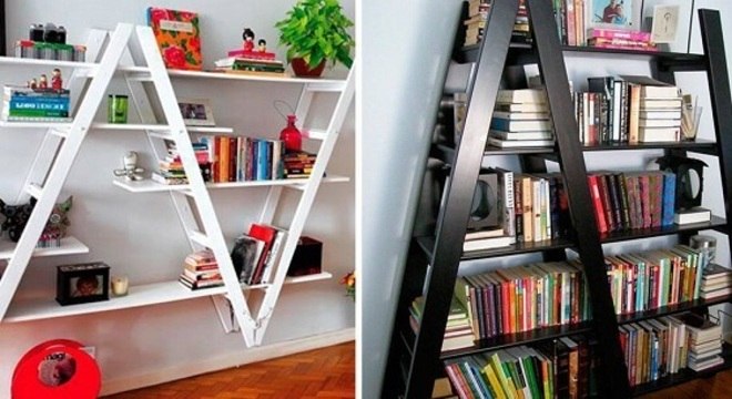Prateleiras criativas feitas com estrutura de escada
