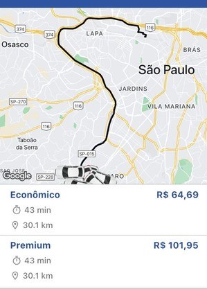 Preço das corridas no MobizapSP estavam mais altos em comparação com concorrentes durante testes