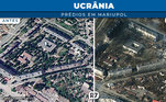 Imagem aérea compara prédios em Mariupol