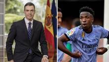 Presidente da Espanha se manifesta sobre racismo com Vinicius Jr.: 'Tolerância zero'