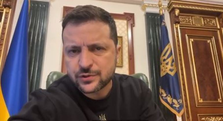Presidente da Ucrânia, Volodmir Zelenski, em vídeo postado no Twitter