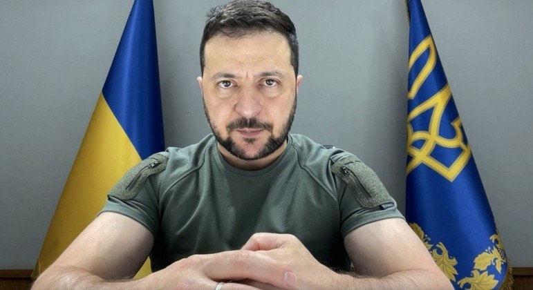 Presidente da Ucrânia, Volodmir Zelenski, durante discurso à nação