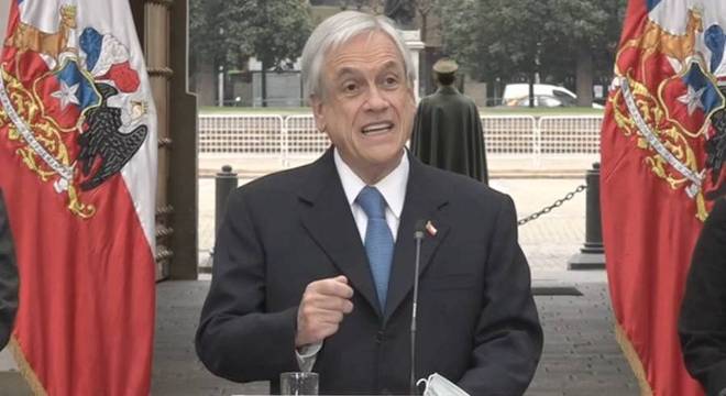 Presidente do Chile Sebastian Piñera durante comunicado oficial nesta quinta