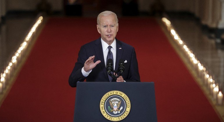 Presidente dos Estados Unidos, Joe Biden, em discurso transmitido pela TV
