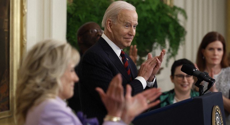 Presidente dos Estados Unidos, Joe Biden, durante discurso na Casa Branca