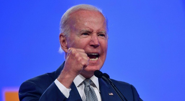 Presidente Joe Biden em discurso exaltado na última terça-feira (14), em Filadélfia, EUA
