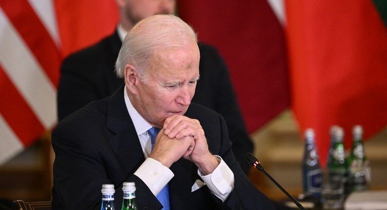 Presidente dos Estados Unidos, Joe Biden, em encontro com lideranças europeias