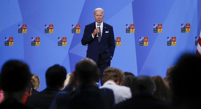 Presidente dos EUA, Joe Biden, durante discurso na cúpula da Otan, em Madri
