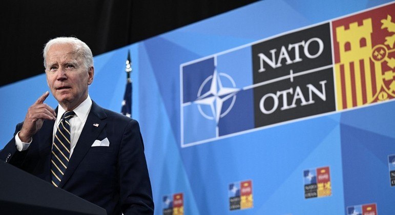 Presidente dos EUA, Joe Biden, durante a cúpula da Otan, em Madri, na Espanha