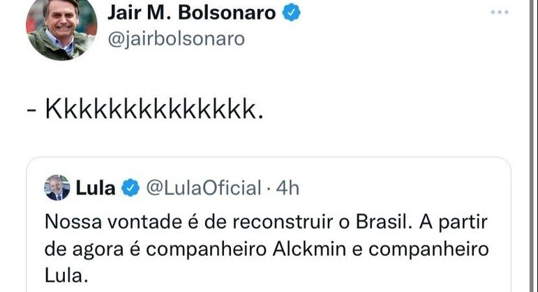 Presidente Jair Bolsonaro acha graça de chapa entre Alckmin e Lula